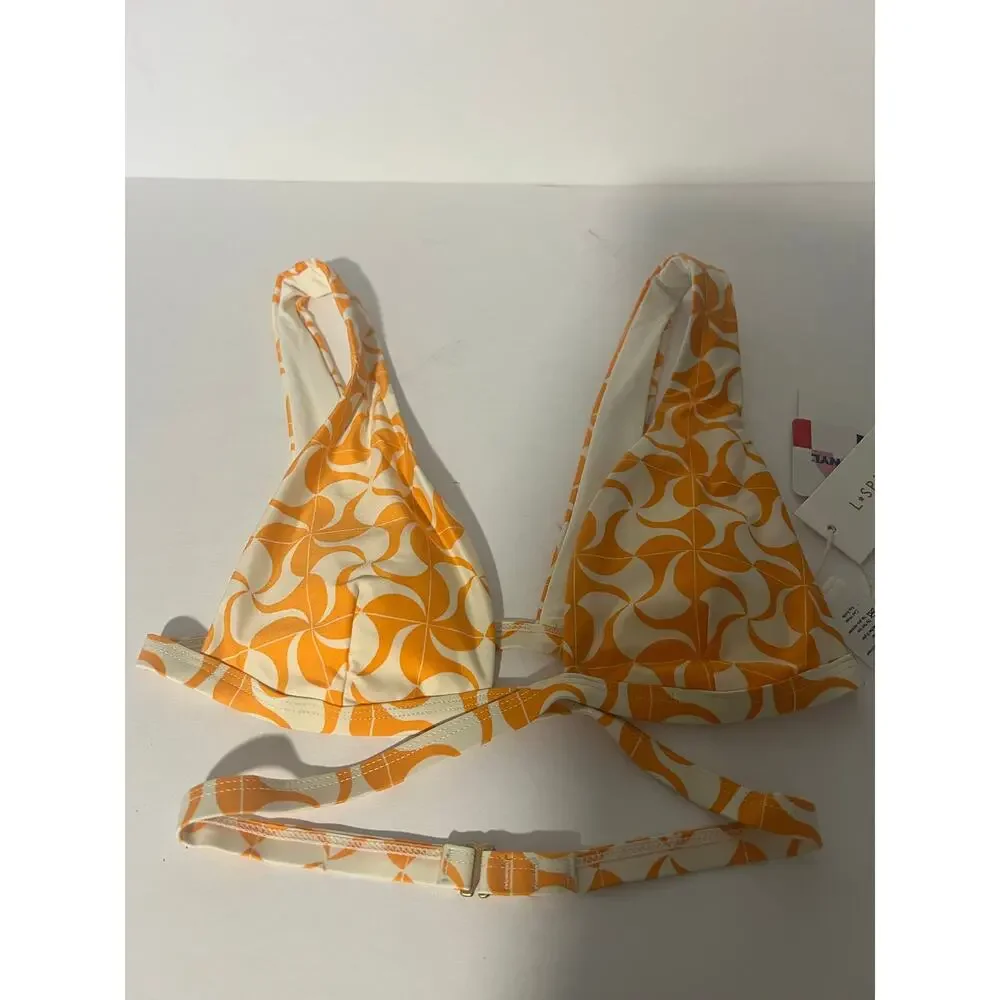 NWT L*Space Women's Avery Wrap-Style Beach Bikini Top Orange Cream Size XS